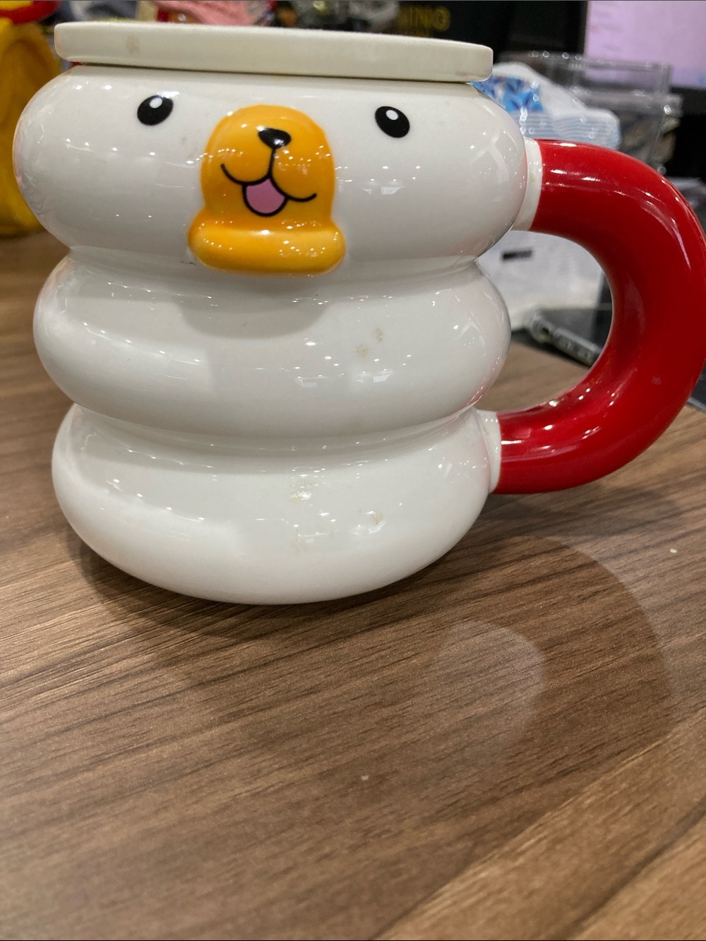 Cute White Stack Mug with Red Handle - Drink Cup